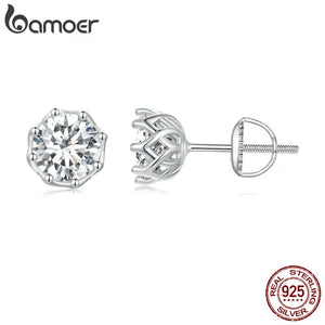 Platinum Plated Moissanite Earrings Lab Created Diamond Studs for Women