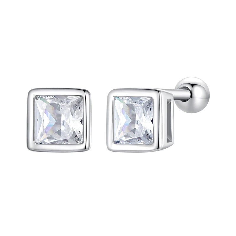 Platinum Princess Cut CZ 925 Silver Studs
