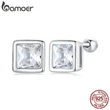 Platinum Princess Cut CZ 925 Silver Studs