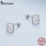 Platinum Princess Cut CZ 925 Silver Studs