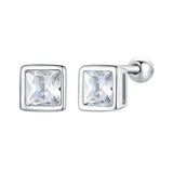 Platinum Princess Cut CZ 925 Silver Studs