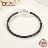 925 Silver Leather Bracelets Snake Chain DIY Bracelet PAS911