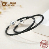 925 Silver Leather Bracelets Snake Chain DIY Bracelet PAS911