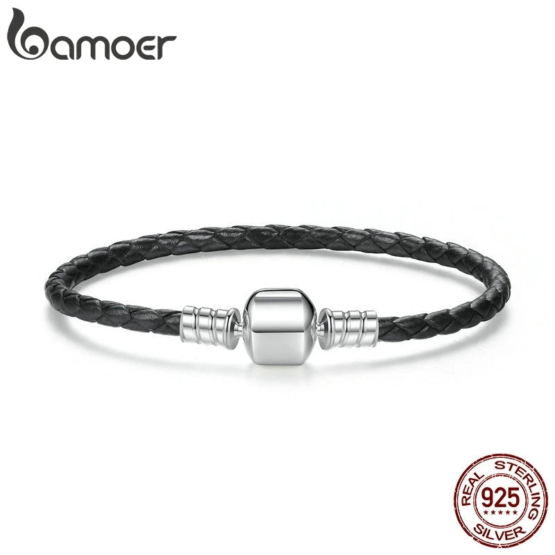 925 Silver Leather Bracelets Snake Chain DIY Bracelet PAS911