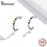 Sterling Silver Rainbow Zircon Stud Earrings