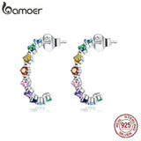 Sterling Silver Rainbow Zircon Stud Earrings