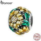 925 Silver Sunflower Charm Enamel Flower Bead for Bracelet Bangle