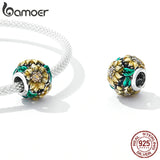 925 Silver Sunflower Charm Enamel Flower Bead for Bracelet Bangle