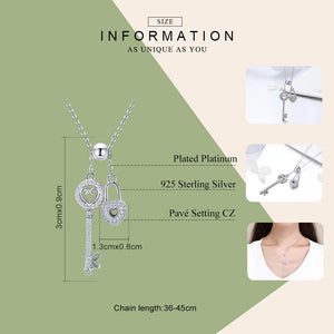 Romantic Sterling Silver Key of Heart Lock Chain Pendant Necklace SCN290