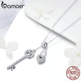Romantic Sterling Silver Key of Heart Lock Chain Pendant Necklace SCN290