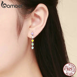925 Silver Rainbow Heart Enamel Drop Earrings for Women Jewelry