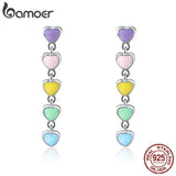 925 Silver Rainbow Heart Enamel Drop Earrings for Women Jewelry