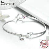 925 Silver Heart Pink CZ Bracelet Women Jewelry