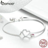 925 Silver Heart Pink CZ Bracelet Women Jewelry