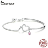 925 Silver Heart Pink CZ Bracelet Women Jewelry