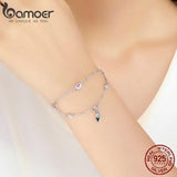 925 Sterling Silver Sweet Heart Pink CZ Double Layers Bracelets for Women