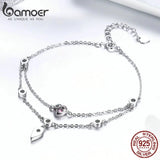 925 Sterling Silver Sweet Heart Pink CZ Double Layers Bracelets for Women