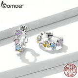 925 Sterling Silver Colorful Paws Ear Buckle Enamel CZ Hoop Earrings