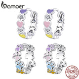 925 Sterling Silver Colorful Paws Ear Buckle Enamel CZ Hoop Earrings