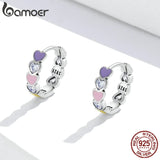 925 Sterling Silver Colorful Paws Ear Buckle Enamel CZ Hoop Earrings