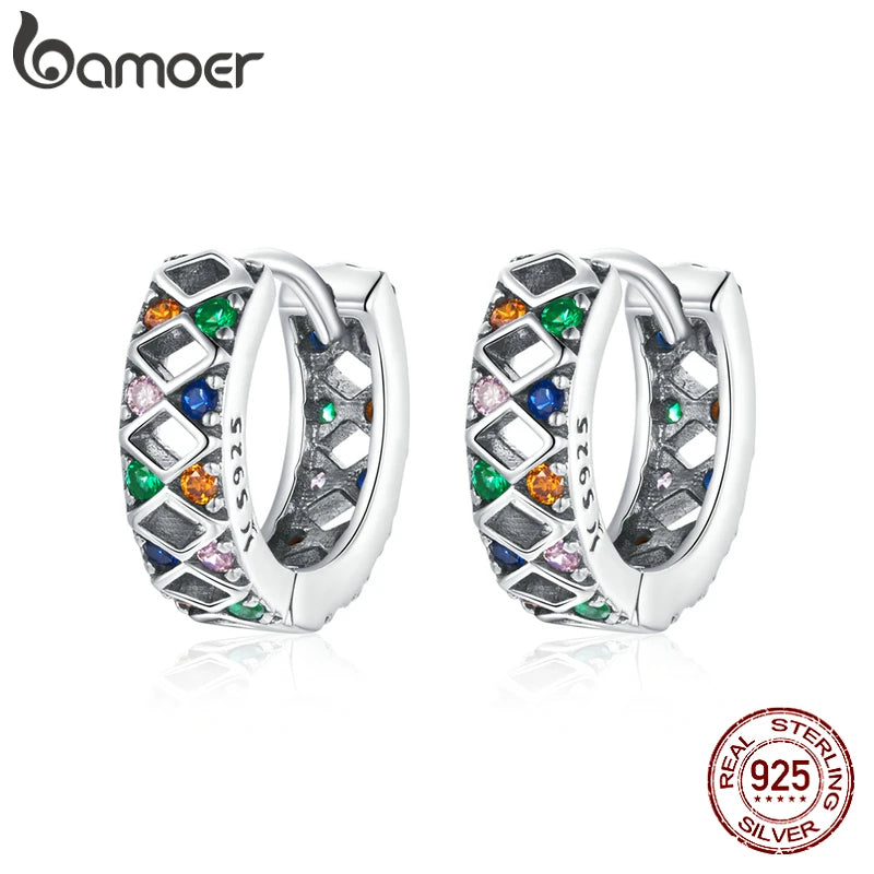 925 Sterling Silver Colorful Buckle Rhombus Stone Earrings For Women