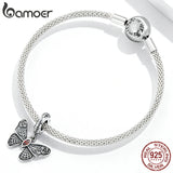 Vintage Butterfly Pendant 925 Silver Red Ruby Charm for Bracelet DIY