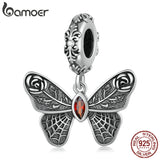 Vintage Butterfly Pendant 925 Silver Red Ruby Charm for Bracelet DIY