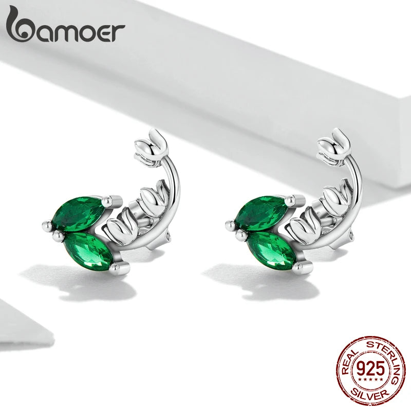 Silver Vintage Green Ear Studs 925 Sterling Silver Lily of the Valley Earrings