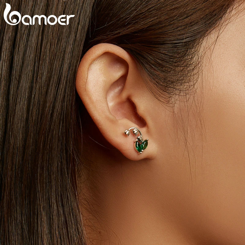 Silver Vintage Green Ear Studs 925 Sterling Silver Lily of the Valley Earrings