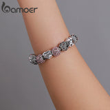 Silver Plated Charm Bracelet & Bangle with Love and Flower Beads