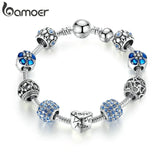 Silver Plated Charm Bracelet & Bangle with Love and Flower Beads