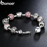 Silver Plated Charm Bracelet & Bangle with Love and Flower Beads