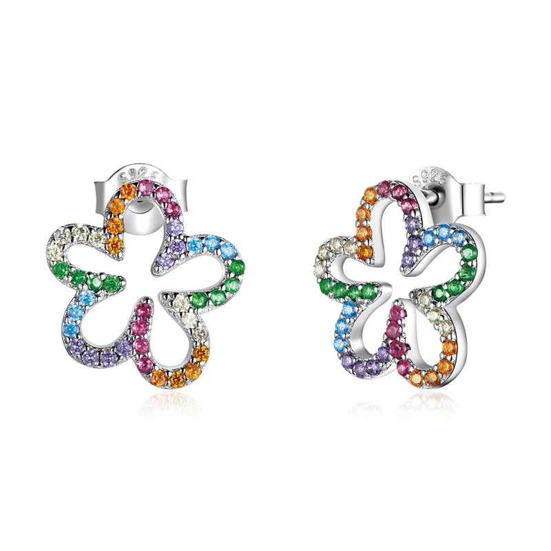 925 Silver Seven-Colored Rainbow CZ Earrings for Women