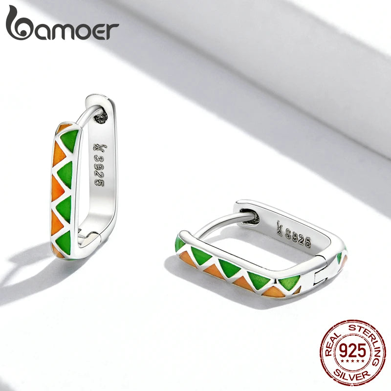925 Sterling Silver Colorful Buckle Earrings for Women Green Ear Jewelry