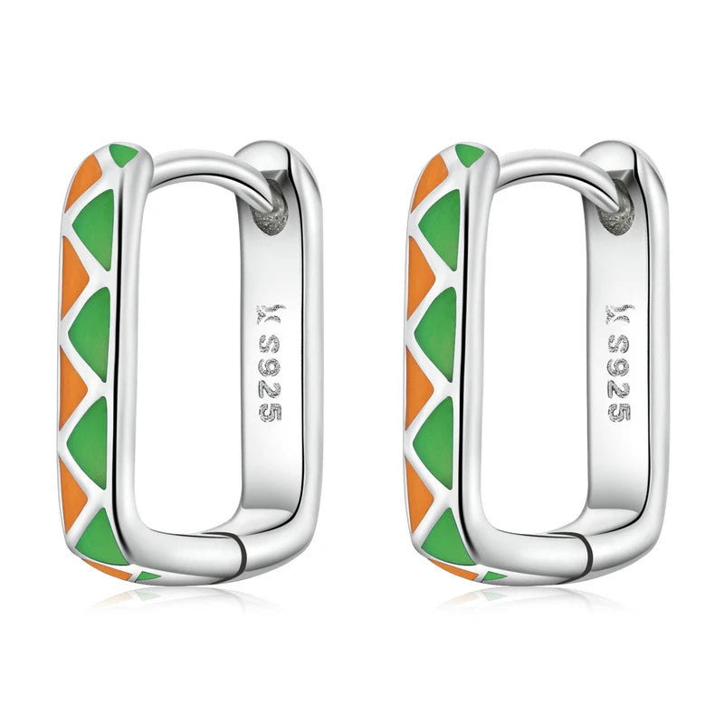 925 Sterling Silver Colorful Buckle Earrings for Women Green Ear Jewelry