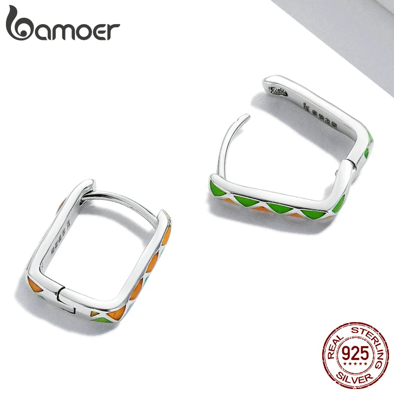925 Sterling Silver Colorful Buckle Earrings for Women Green Ear Jewelry