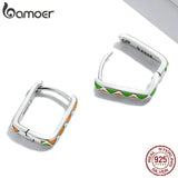 925 Sterling Silver Colorful Buckle Earrings for Women Green Ear Jewelry