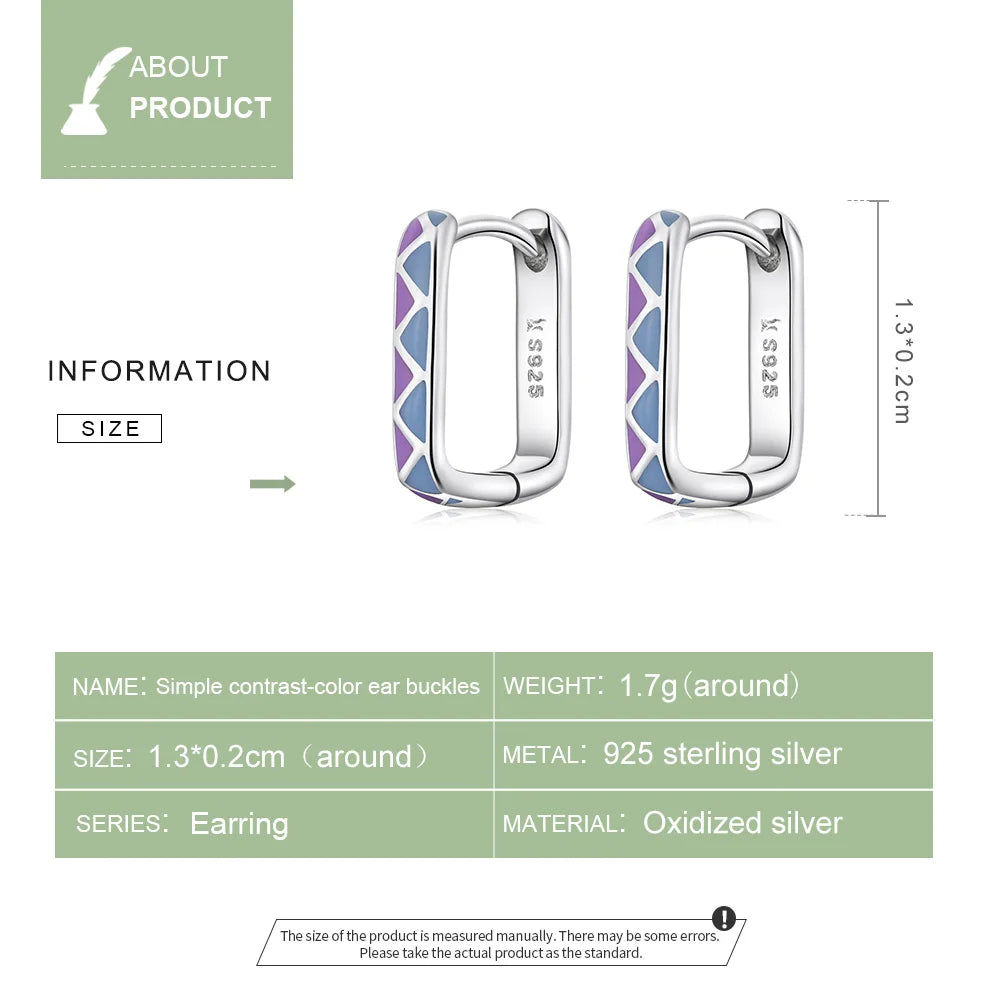 925 Sterling Silver Colorful Buckle Earrings for Women Green Ear Jewelry