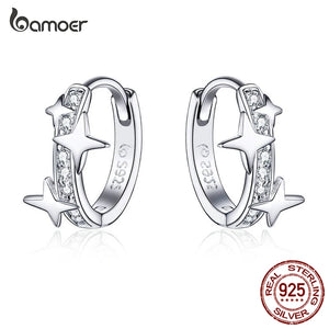 Small Hoop Earrings Huggie 925 Sterling Silver Clear CZ Universe Galaxy Earrings