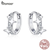 Small Hoop Earrings Huggie 925 Sterling Silver Clear CZ Universe Galaxy Earrings
