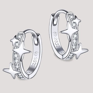 Small Hoop Earrings Huggie 925 Sterling Silver Clear CZ Universe Galaxy Earrings