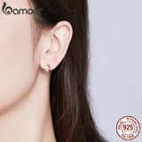 Small Hoop Earrings Huggie 925 Sterling Silver Clear CZ Universe Galaxy Earrings