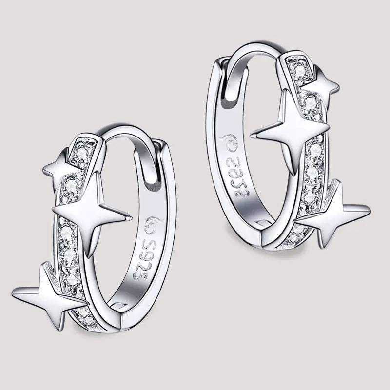 Small Hoop Earrings Huggie 925 Sterling Silver Clear CZ Universe Galaxy Earrings
