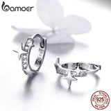 Small Hoop Earrings Huggie 925 Sterling Silver Clear CZ Universe Galaxy Earrings