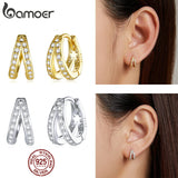 Spanish 925 Silver Zircon Crystal Double Rings Earrings
