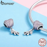 925 Silver Heart Bear Pink CZ Beads for Charm Bracelets