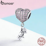 925 Silver Heart Bear Pink CZ Beads for Charm Bracelets