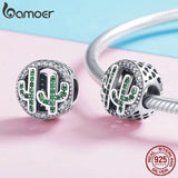 925 Silver Cactus Green CZ Charms Beads Bracelets SCC918