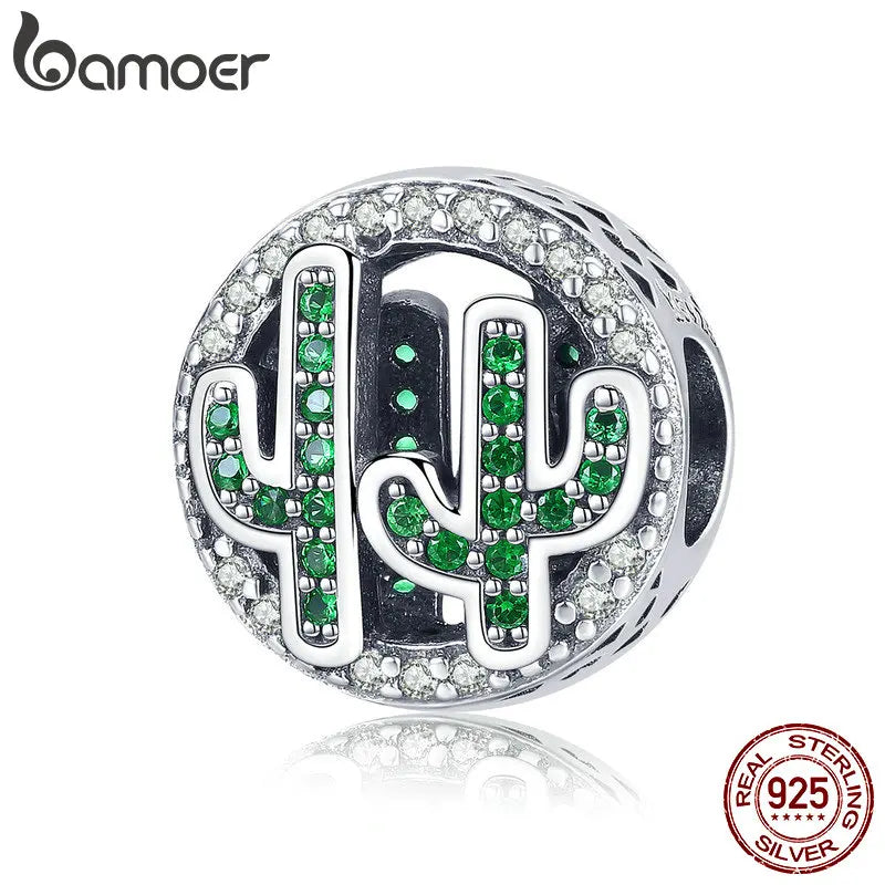 925 Silver Cactus Green CZ Charms Beads Bracelets SCC918