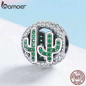 925 Silver Cactus Green CZ Charms Beads Bracelets SCC918